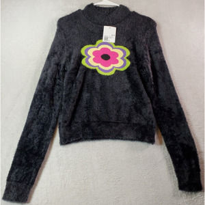 FOREVER 21 Sweater Unisex Large‎ Black 100% Nylon Long Casual Sleeve Crew Neck